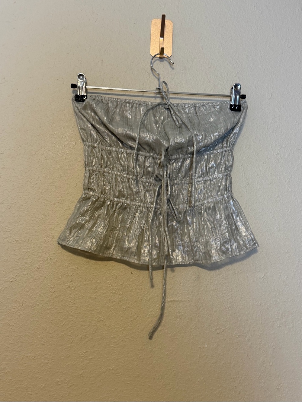 Le Lis Vintage Gold Tie Smocked Tube Top Size XS NWT
